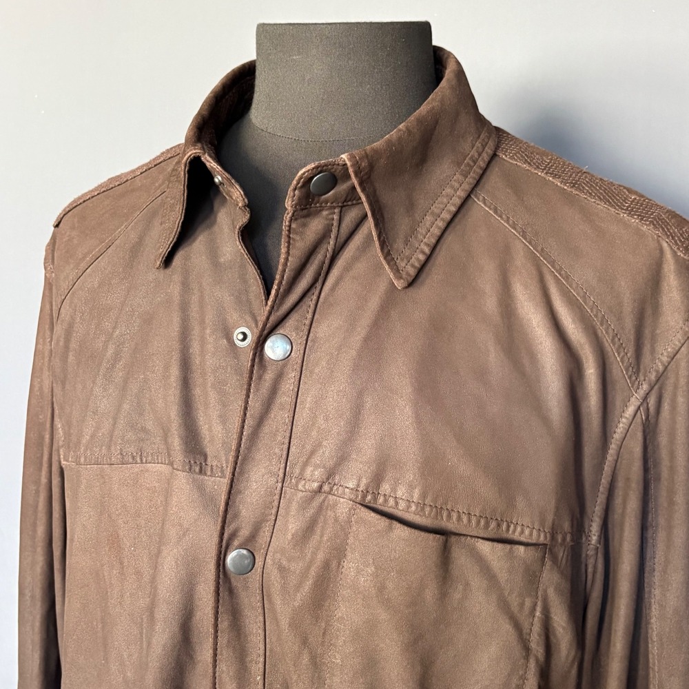 Men's Saks Fifth Avenue Brown Leather Shirt Shacket | Size XXL | Lined | Jacket